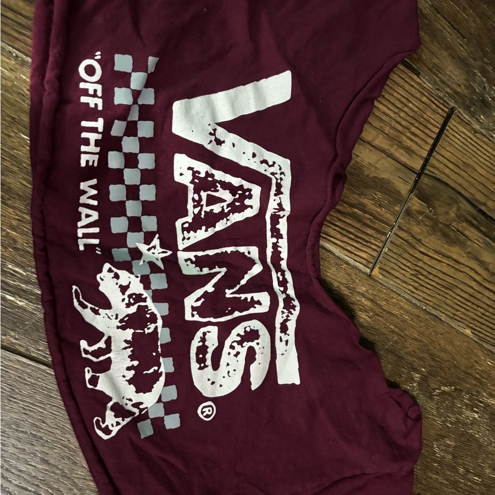Vans Maroon Crop Top with White Logo Graphic